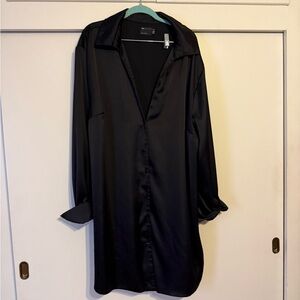 ASOS Curve Black Satin Shirt Dress
